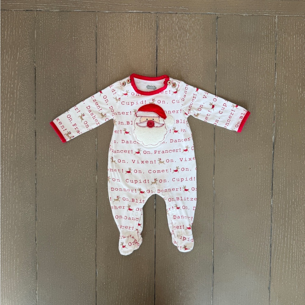 Mud Pie Newborn Baby Boys’ Embroidered Santa Footed Sleeper Onesie • Size 0-3M